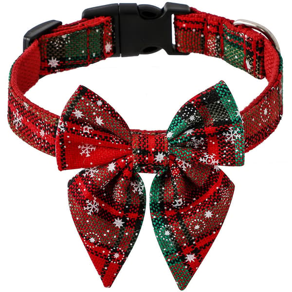 Julehalsbånd til hunde med butterfly, nylon, rød og sort ternet, justerbar, store hunde