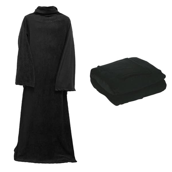Fleece tæppe med ærmer, sort, 138x180cm, varmt bærbart tæppe, hyggeligt til tv-læsning Black