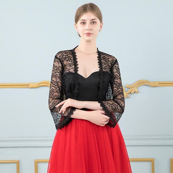 Bröllopsklänning i spets med bolero-överdel BLACK