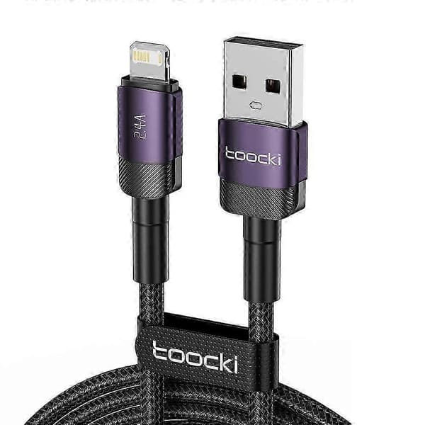 2m 2.4A snabbladdande USB till Lightning flätad datakabel - Kompatibel med vissa märken - Grön Purple