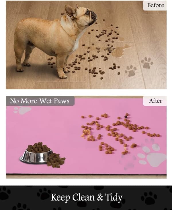 Absorberende hurtigtørrende fodermåtte til hunde, ingen pletter, passer til mad-/vandskåle og dispenser. Hundetilbehør. Pink-40*60