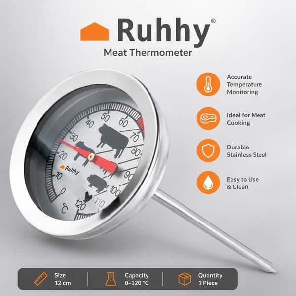 Kødtermometer med sonde, rustfrit stål, 0-120°C, til rygning og madlavning