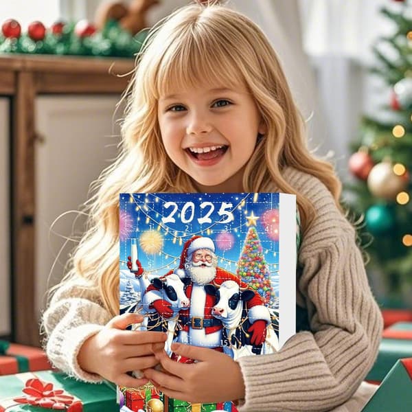 24-dagars nedräkningskalender med ko-tema, adventskalender i akryl, stil D