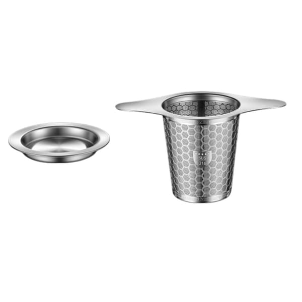 316L rustfrit stål te-infuser, dobbeltøre med drypbakke, finmasket filter, sølv, til tekander