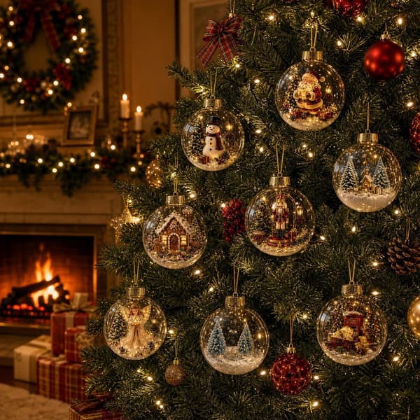Julekalender Blind Box, Akryl Snøscene Ornament, Treanhengere Gave