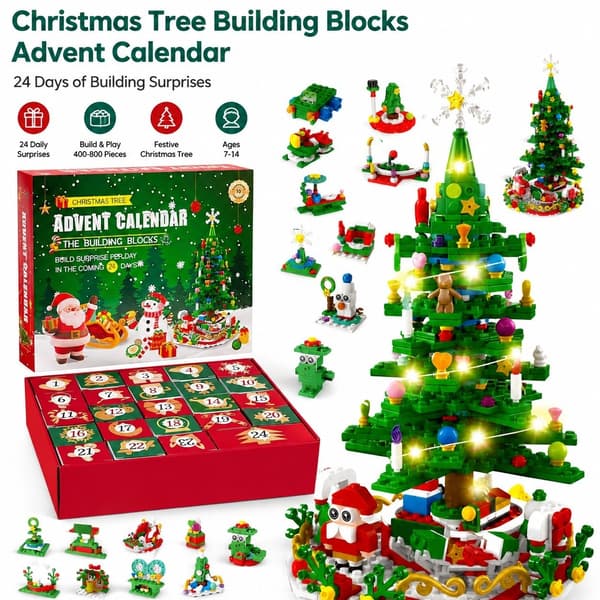 Juletræ Byggeklodser Nedtællings-kalender Blind Box, DIY Legetøjsgave til Børn ST-28 36.5x51x32