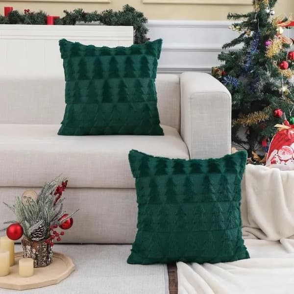 Plys Julepudebetræk Sæt 2-pak 45x45cm, Grøn, til Sofa Soveværelse Dekoration