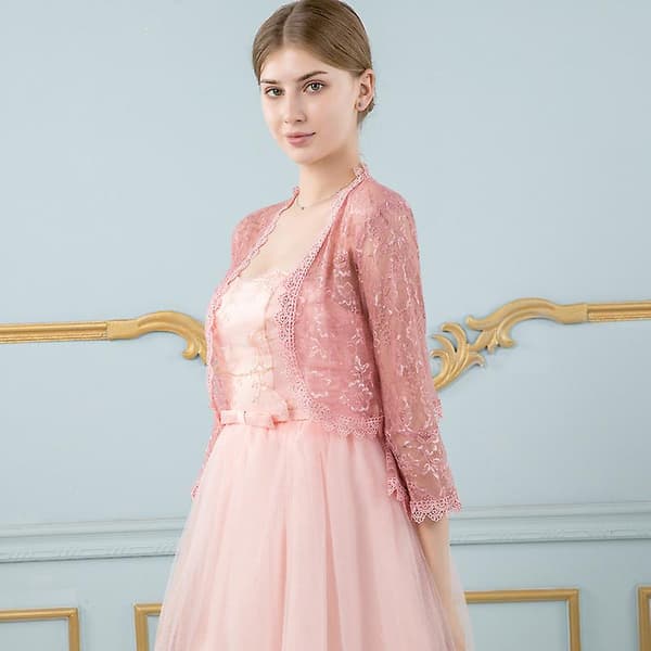 Bröllopsklänning i spets med bolero-överdel PINK-1