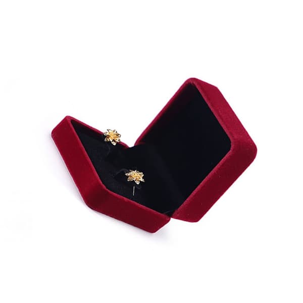 Flonel Ørering Smykkeskrin, Mørkerød, 7x7x4 cm, Opbevaringsetui til Øreringe