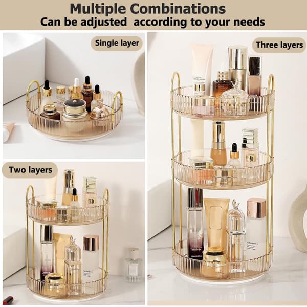 3-lags 360° roterende makeup-organizer, klar akrylstander, til badeværelsesbord Gold