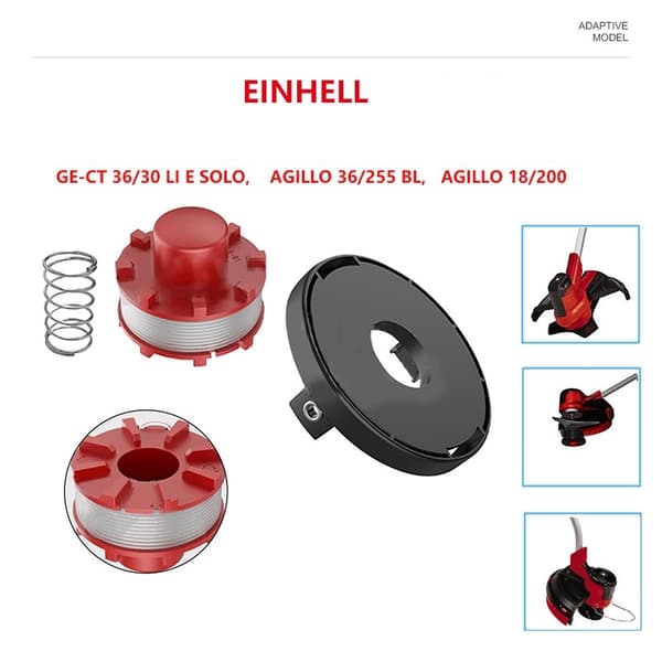 Udskiftningsspolesæt til Einhell Akku Græstrimmer, 6 Spoler, Sort, Nylon, Kompatibel med CE-CT 36/30 LI E SOLO