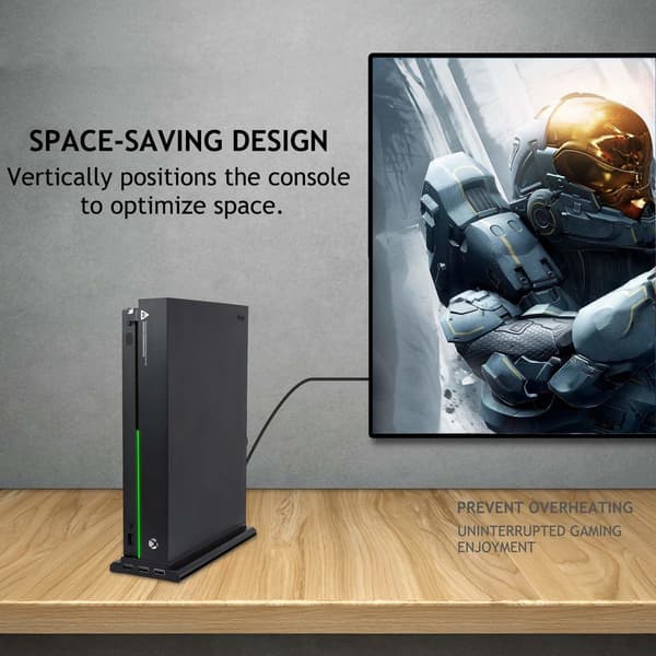 Xbox One X lodret stander med køleventilator og 3 USB-porte, sort