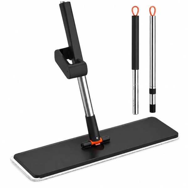 Flat mikrofibermopp med teleskophåndtak, roterende hode, justerbar, for hardtre og fliser