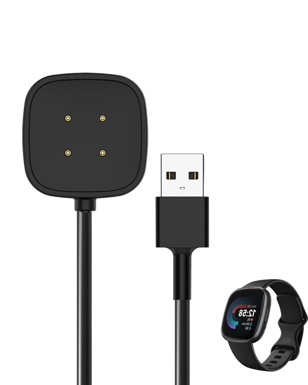Magnetisk ladekabel kompatibel med Fitbit Versa 4, erstatnings-USB-lader, 1-pakning, svart
