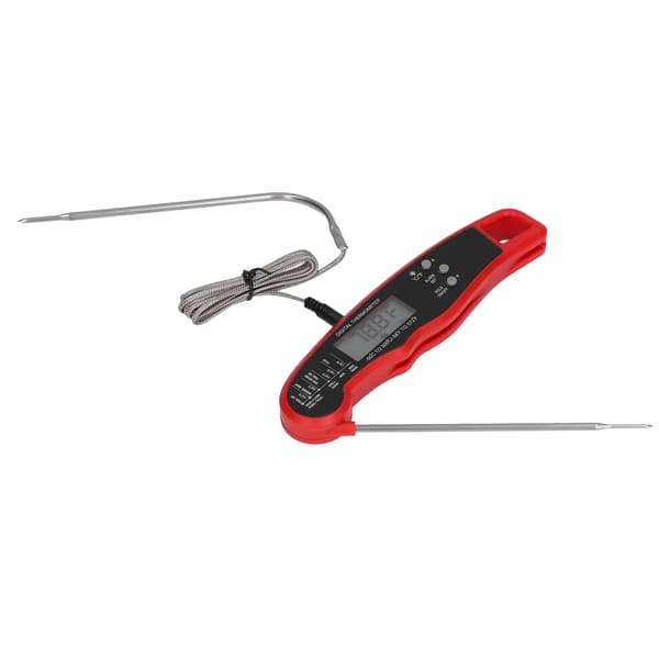 Digitalt kødtermometer, dobbelt probe, LCD-display, grill, rød