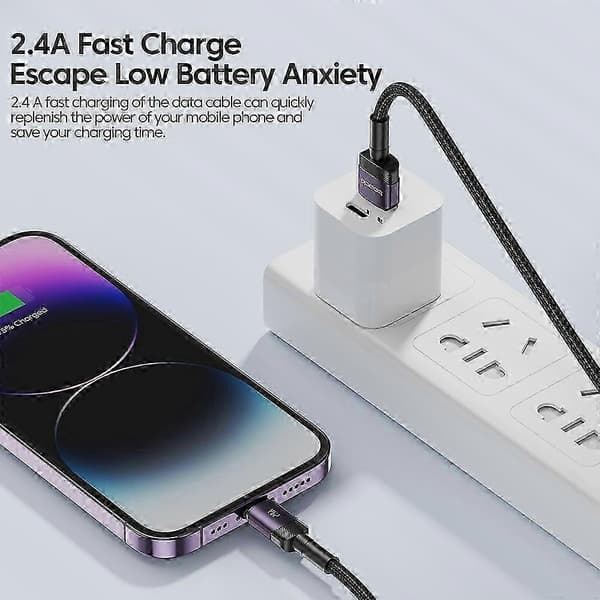 2m 2.4A Hurtiglading USB til Lightning Flettet Datakabel - Kompatibel med Visse Merker - Grønn Green