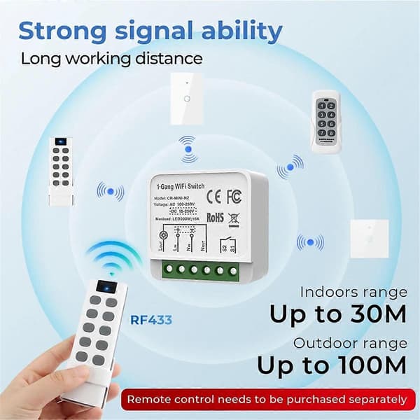 Tuya WiFi RF433 Smart Switch Modul med Fjärrkontroll Hemautomation DIY MINI Strömbrytare Relä för S White
