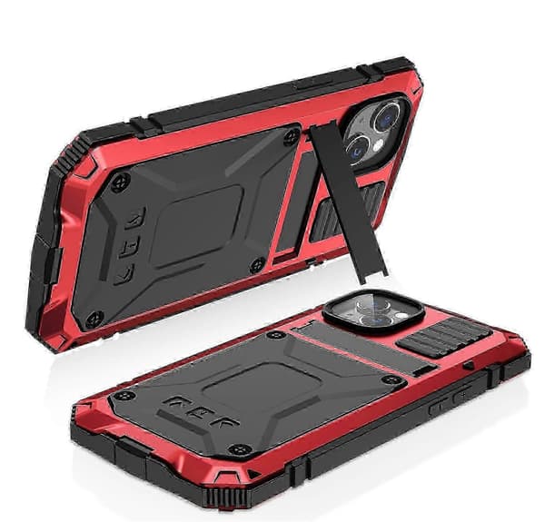 For iPhone 14 Plus R-JUST Støtsikkert Vanntett Støvtett Deksel med Holder Red