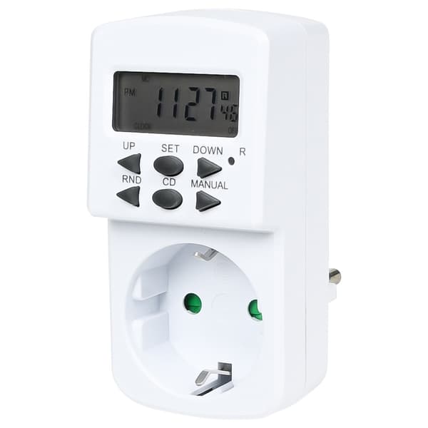 Digital timer, 230V 50Hz, 8A, nedtelling, tilfeldig, på/av, 12/24H