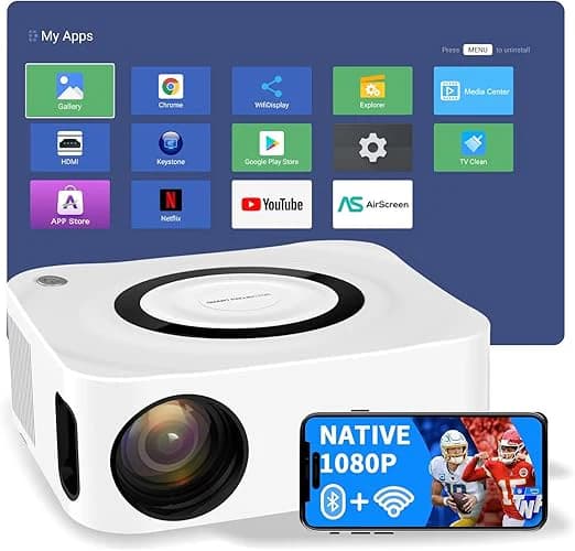 Native 1080p Trådløs Bluetooth TCT LCD Hjemmekino Android Projektor - Brukt Hvit