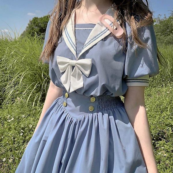 Cosplay Kjole Studentstil DARK-BLUE L