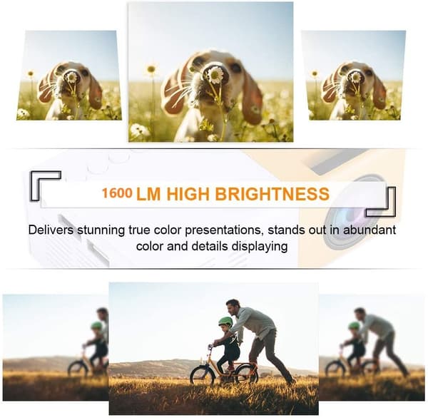 Mini bärbar projektor, vit/gul, 320x240, LED, HDMI, AV, SD, hemmabio