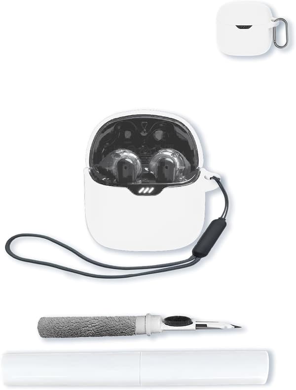 Silikonfodral för JBL Tune Flex hörlurar, mjukt skyddsfodral med nyckelring och rengöringskit