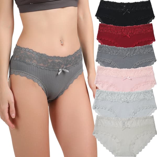 Bikinitruser i bomull med blonde for kvinner, 6-pakning, hipster-truser, S-XL xxl