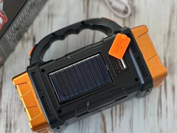 Bærbar oppladbar solcelle LED-campinglykt med powerbank, oransje Orange