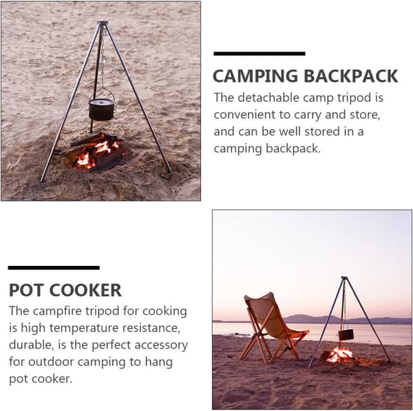 Campingstativ, aluminiumsgrytestøtte for bålmatlaging, utendørs BBQ og piknik