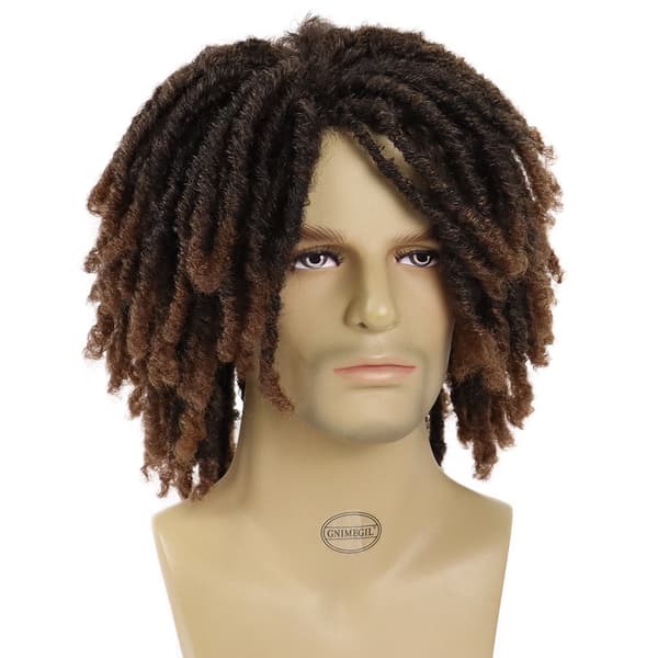 Lyhyt dreadlocks-peruukki miehille, ombre-ruskea otsatukalla T1B/30