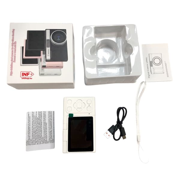 Retro digitalkamera, hvit, dobbelt objektiv, 5x optisk zoom, 2,4\" LCD-skjerm, høy piksel White