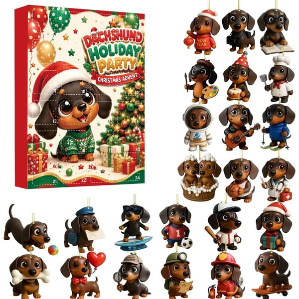 Dachshund Julekalender 2026 Juleanheng, Akryl Flat, Blind Box Julegave