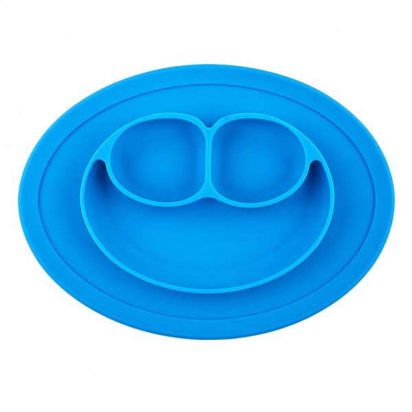 Silikon Baby Skål & Tallrik Set, Blå, Halkfri, Smiley Design, Diskmaskinssäker