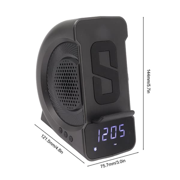 3-in-1 Bluetooth-kaiutin herätyskellolla ja langattomalla latauksella, 10W, PC ABS, harmaa, yöpöydälle