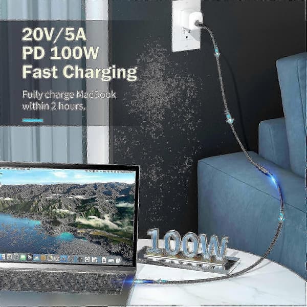 Thunderbolt 4 förlängningskabel, USB-C-kabel till USB C hane till hona stöder 8K/5K@60Hz video / 40 Gbps dataöverföring / 100W laddning (0,8m)