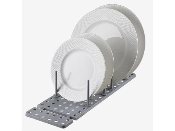 Justerbar udvidelig køkkenskuffeorganisator, grå, plastik, pegboard-stil