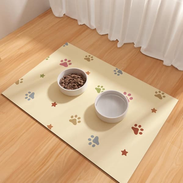 Absorberende vandtæt kæledyrsfodermåtte i gummi til hunde og katte, gulvmåtte til mad- og vandskåle. Beige 40×60 cm