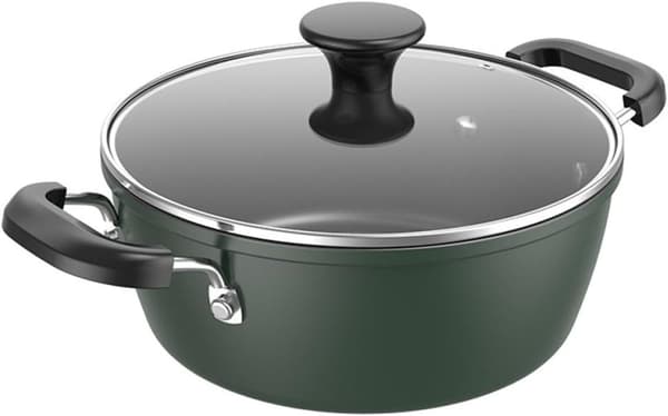 Non-stick støbejerns suppegryde med låg, 22 cm, dobbeltgreb, grøn til hjemmelavet madlavning