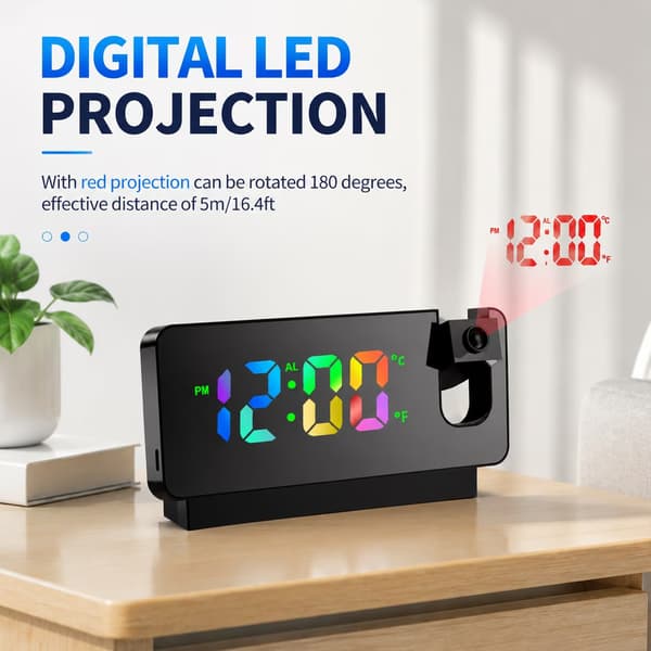 Digital RGB-projektionsväckarklocka, 180° roterbar projektor, LED-klocka för sovrumstak