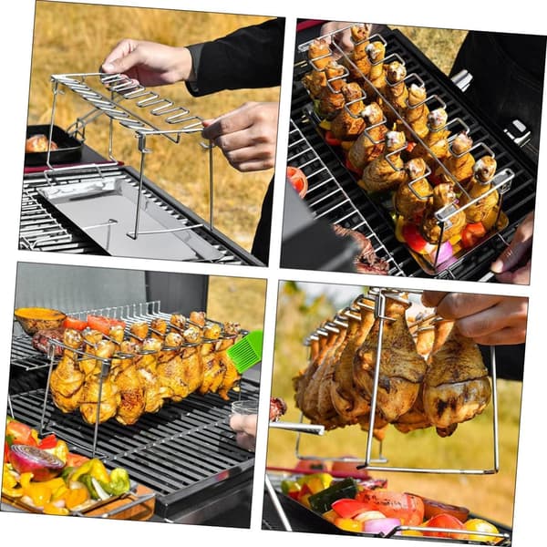 Stekställ för kycklinglår i rostfritt stål, hopfällbart för grill och utomhusmatlagning