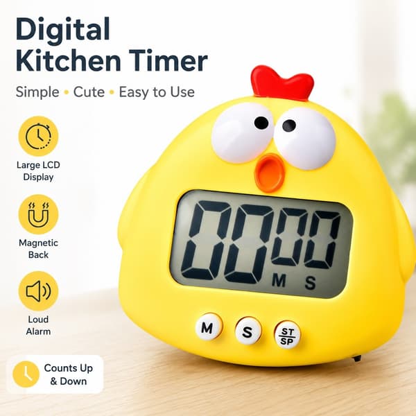 Digital nedtellingstimer, 100 minutter, magnetisk, søt kylling, for kjøkken, student
