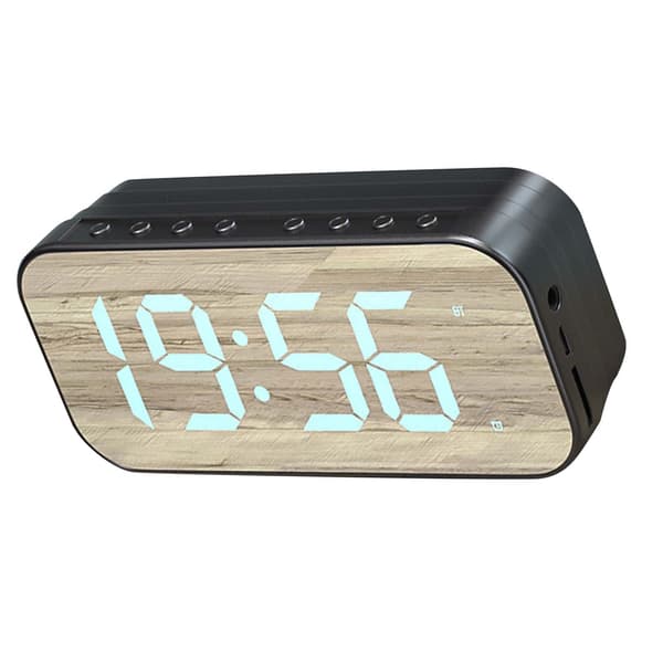 Bluetooth-högtalare väckarklocka med spegeldisplay, digital, för sovrumskontor, svart