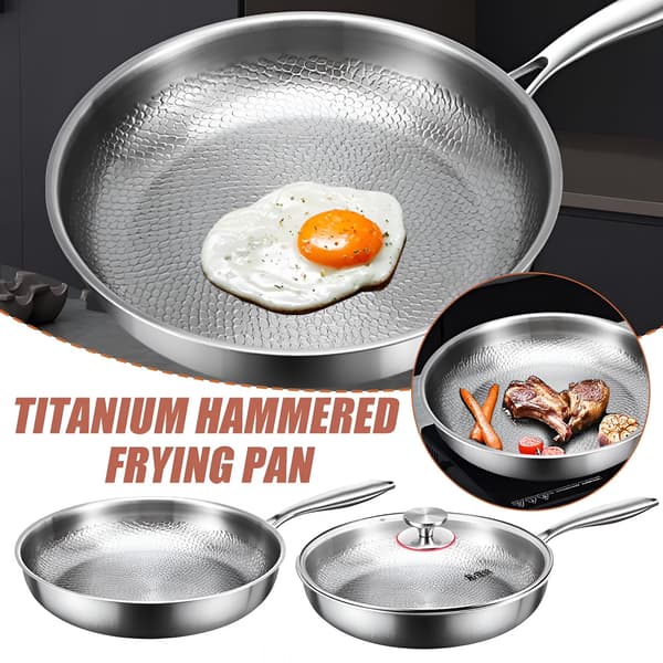 Stegepande i rent titanium non-stick, hamret rustfri stålpande med låg, 26 cm