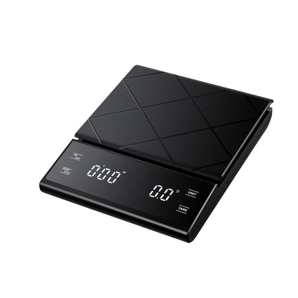 Digital kaffevægt 5kg/0.1g med timer, USB-opladning, sort