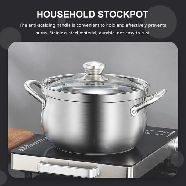 24 cm suppegryde i rustfrit stål med låg, non-stick gryde til hjemmelavet mad og simreretter