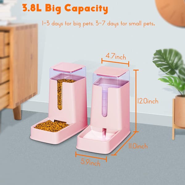 Automatisk foder- och vattenset för små/medelstora husdjur, resetillbehör, mat- och vattendispenser för hundar/katter. light pink
