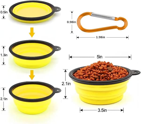 Sammenklappelig bærbar hundeskål til katte og hunde, foder- og vandskål til kæledyr med karabinhage Yellow Large(1000ML)