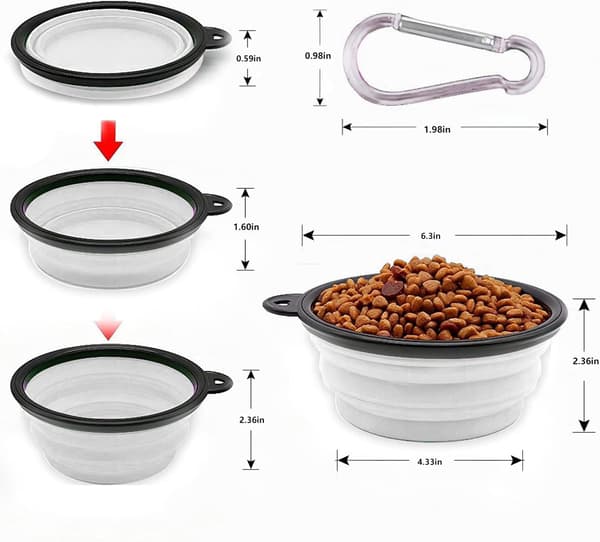 Sammenklappelig bærbar hundeskål til katte og hunde, foder- og vandskål til kæledyr med karabinhage White Small(350ML)