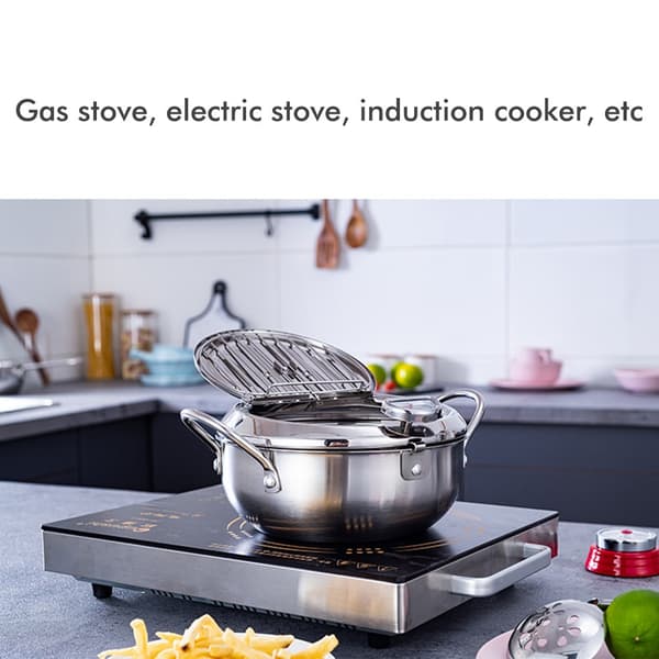 Fritøse i rustfritt stål, tempurafrityrkoker med termometer, non-stick, japansk stil